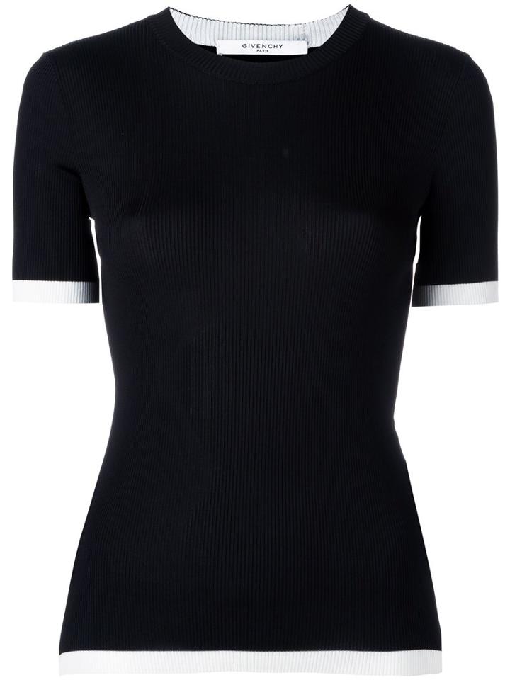 Givenchy Ribbed Contrast Trim T-shirt, Women's, Size: Small, Black, Viscose