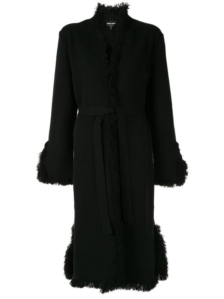 Giorgio Armani Fringe Trimmed Coat - Black