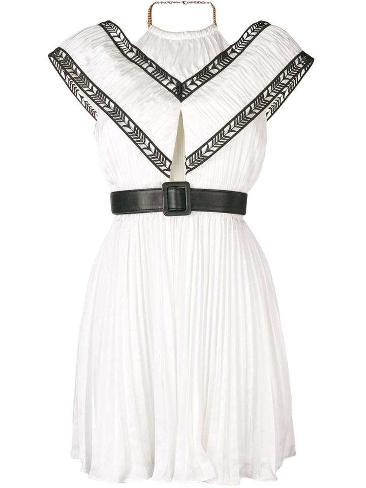 Self-portrait Micro Pleated Short Dress - White