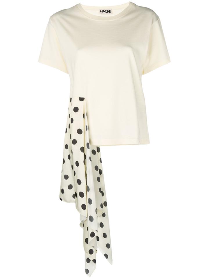 Hache Polka Dot Draped Detail T-shirt - White