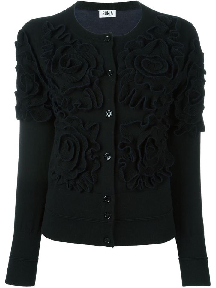 Sonia By Sonia Rykiel Two Tone Ruched Flower Effect Button Down Cardigan