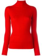 Blumarine Turtleneck Ribbed Knit Jumper, Women's, Size: 46, Red, Virgin Wool