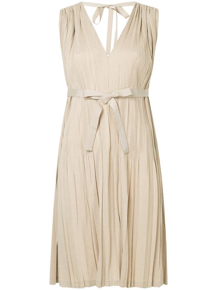 Han Ahn Soon Pleated V-neck Dress - Nude & Neutrals