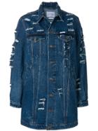 Forte Dei Marmi Couture Long Distressed Denim Jacket - Blue