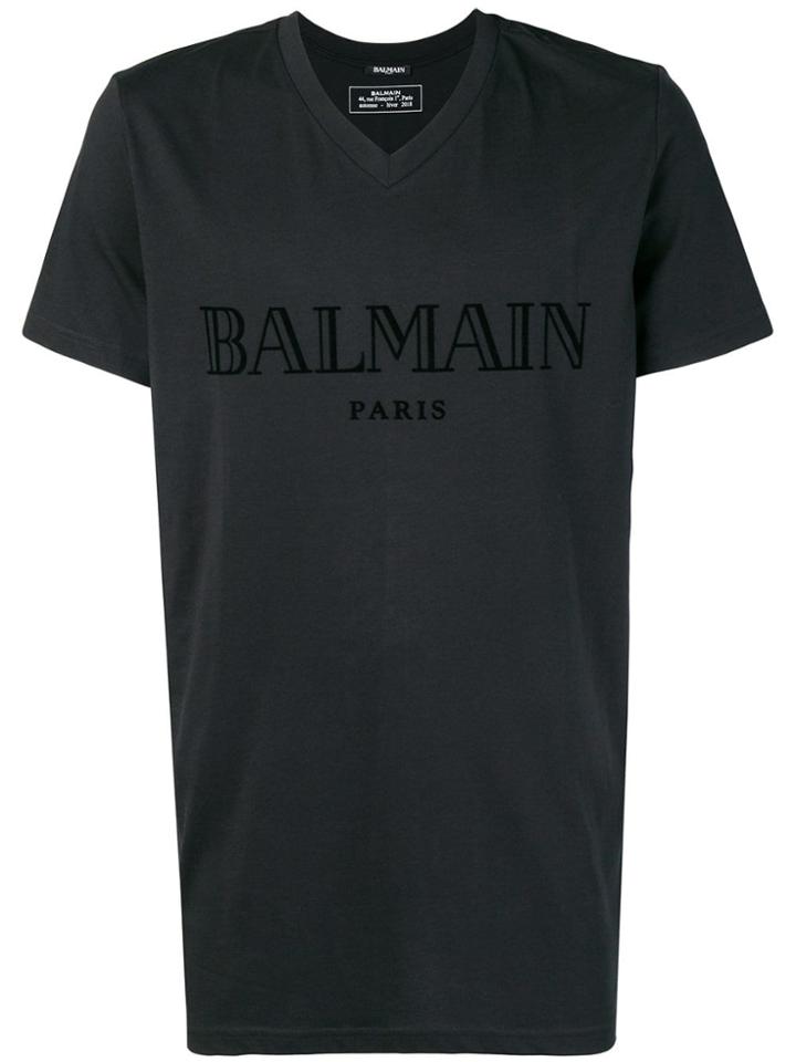 Balmain V-neck Logo T-shirt - Black