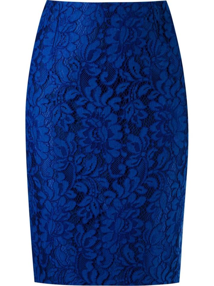 Martha Medeiros Lace Pencil Skirt, Women's, Size: 48, Blue, Cotton/polypropylene/polyester/silk