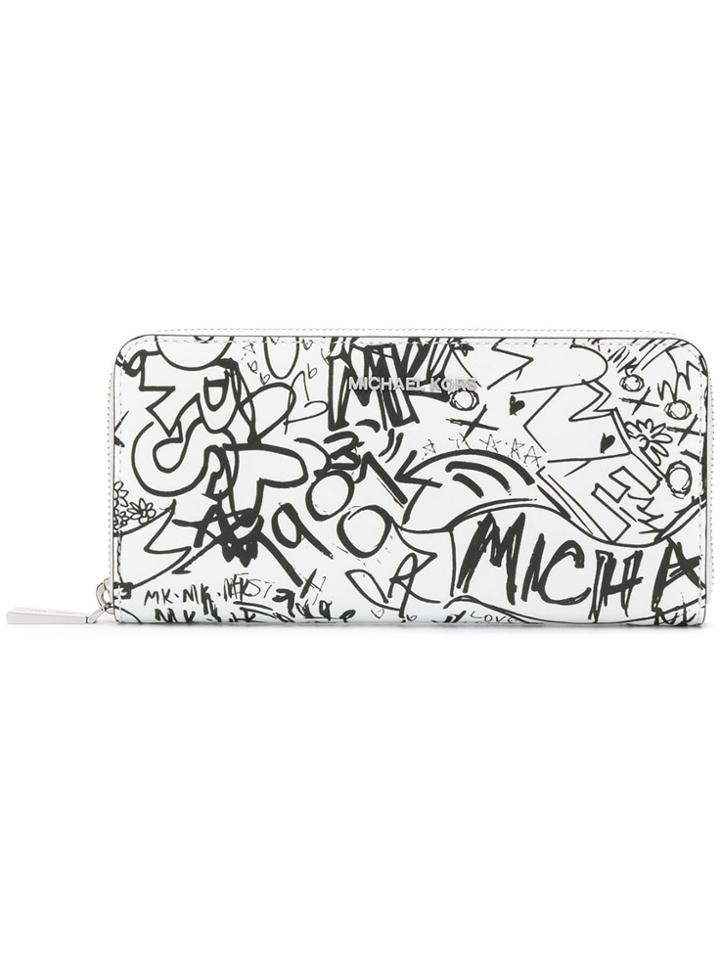 Michael Michael Kors Jet Set Graftiti Zipped Wallet - White