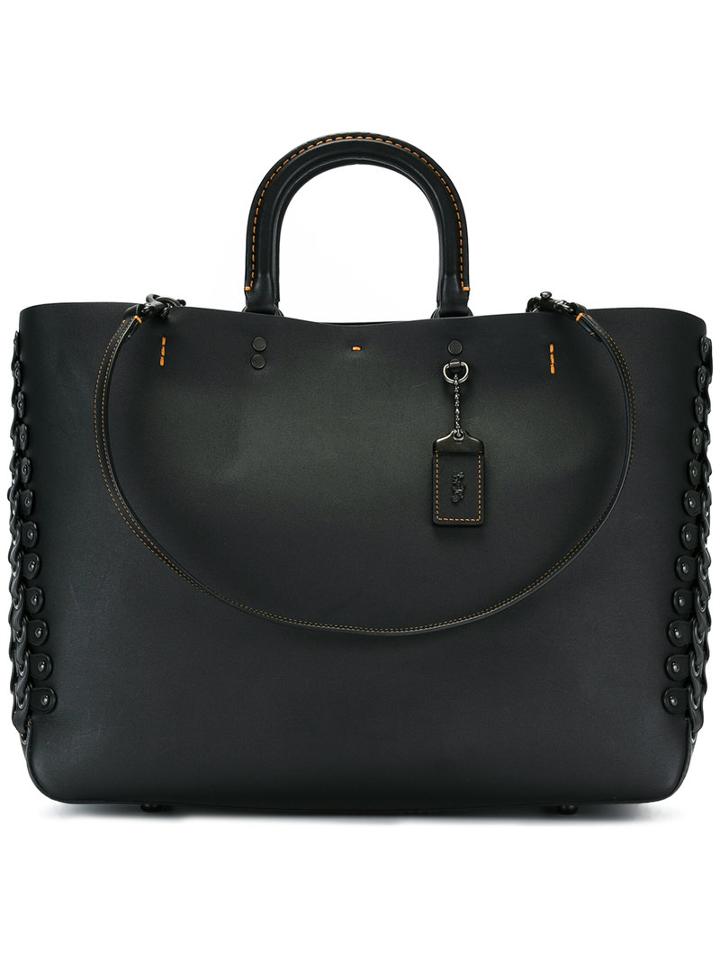 Coach Interlaced Eyelets Tote, Women's, Black, Leather