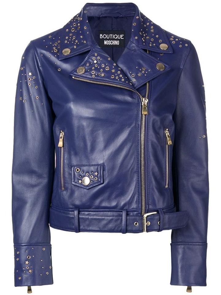 Boutique Moschino Studded Biker Jacket - Blue