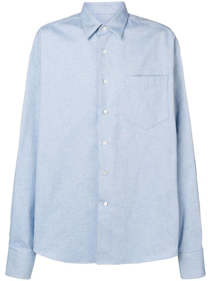 Ami Paris Oversize Long Sleeve Shirt With Chest Pocket - Blue
