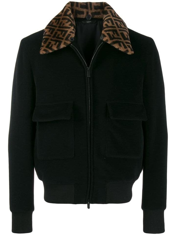 Fendi Logo Collar Bomber Jacket - Black