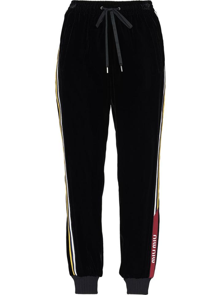Miu Miu Velvet Side Stripe Track Pants - Black