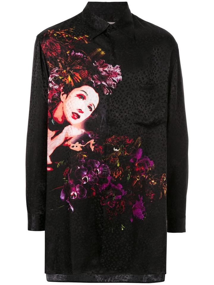 Yohji Yamamoto Mixed-print Long Shirt - Black