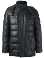 Pal Zileri Padded Leather Jacket, Men's, Size: 54, Black, Lamb Skin