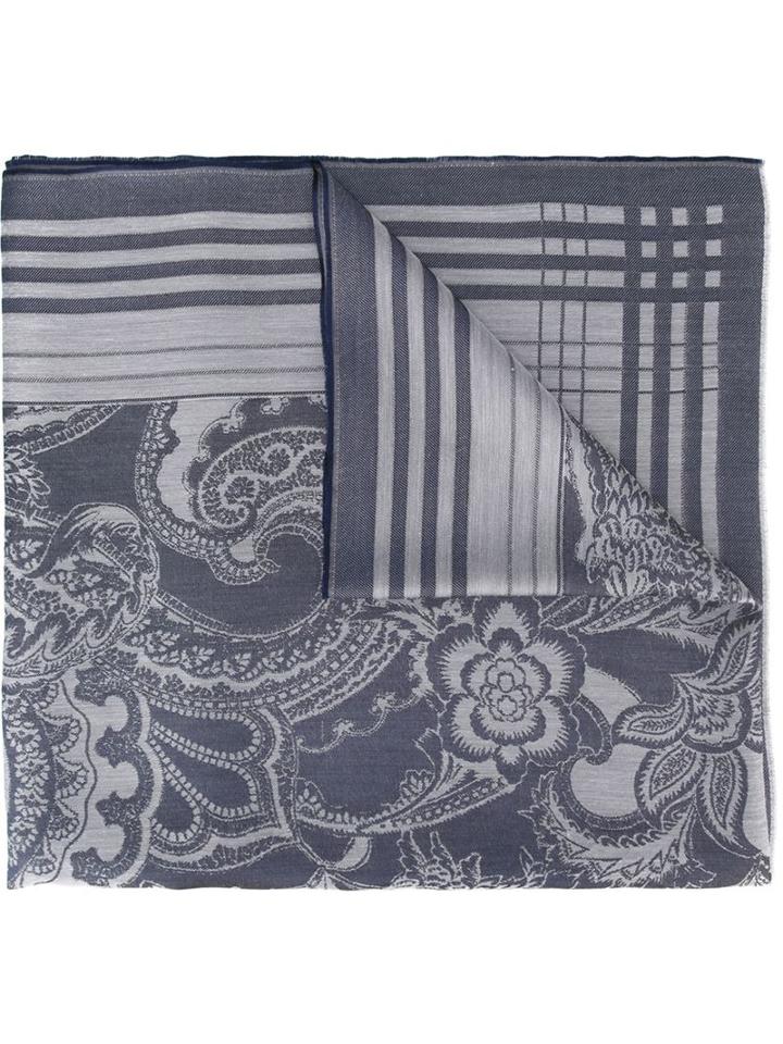 Etro Woven Paisley Scarf, Adult Unisex, Blue, Silk/cashmere/modal