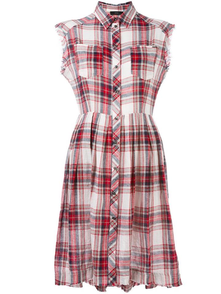 Diesel Checked Buttoned Dress, Women's, Size: Xs, Red, Cotton/linen/flax