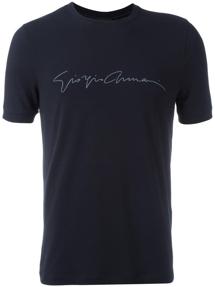 Giorgio Armani Logo Front T-shirt, Men's, Size: 48, Blue, Viscose/spandex/elastane