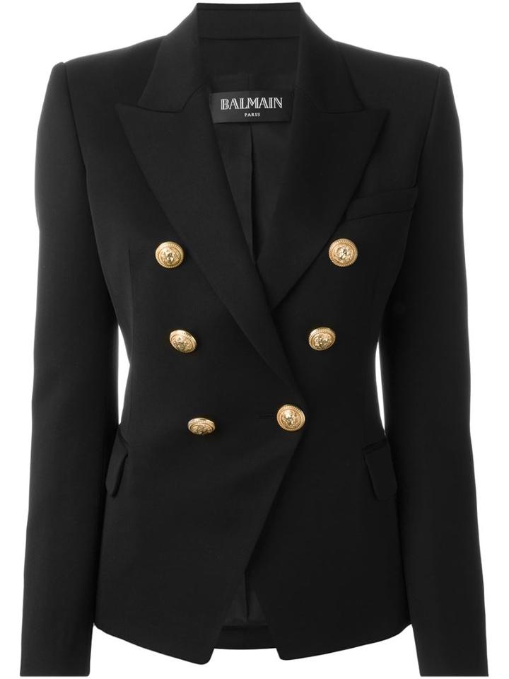 Balmain Double Breasted Blazer, Women's, Size: 40, Black, Cotton/viscose/virgin Wool