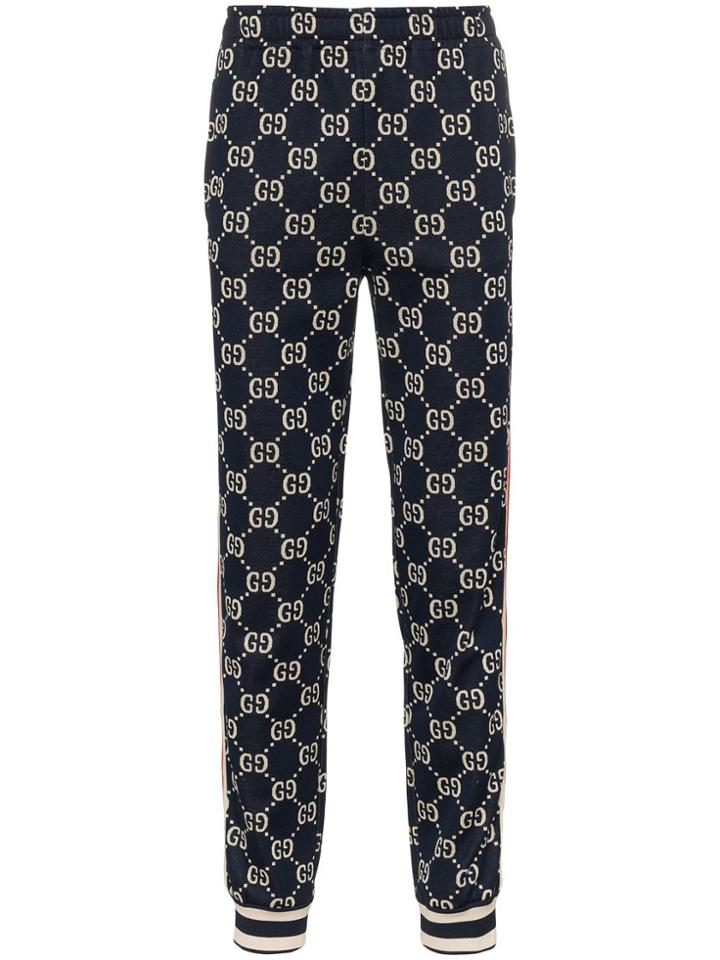 Gucci Blue Gg Supreme Print Cotton Blend Sweat Pants - Unavailable