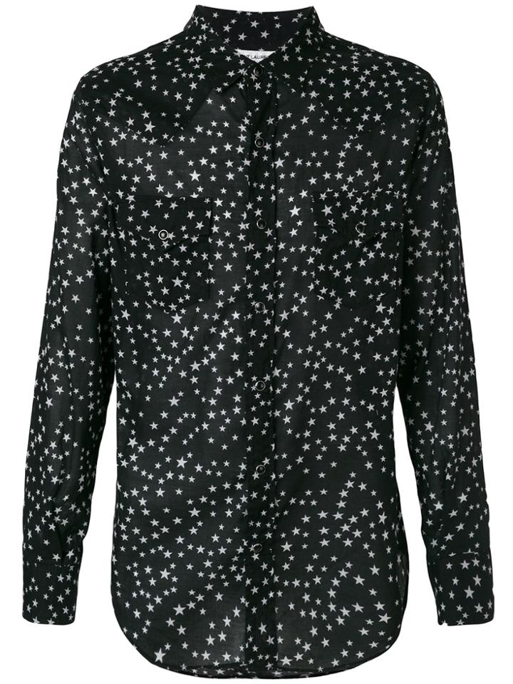 Saint Laurent Signature Dylan Collar Star Print Shirt - Black