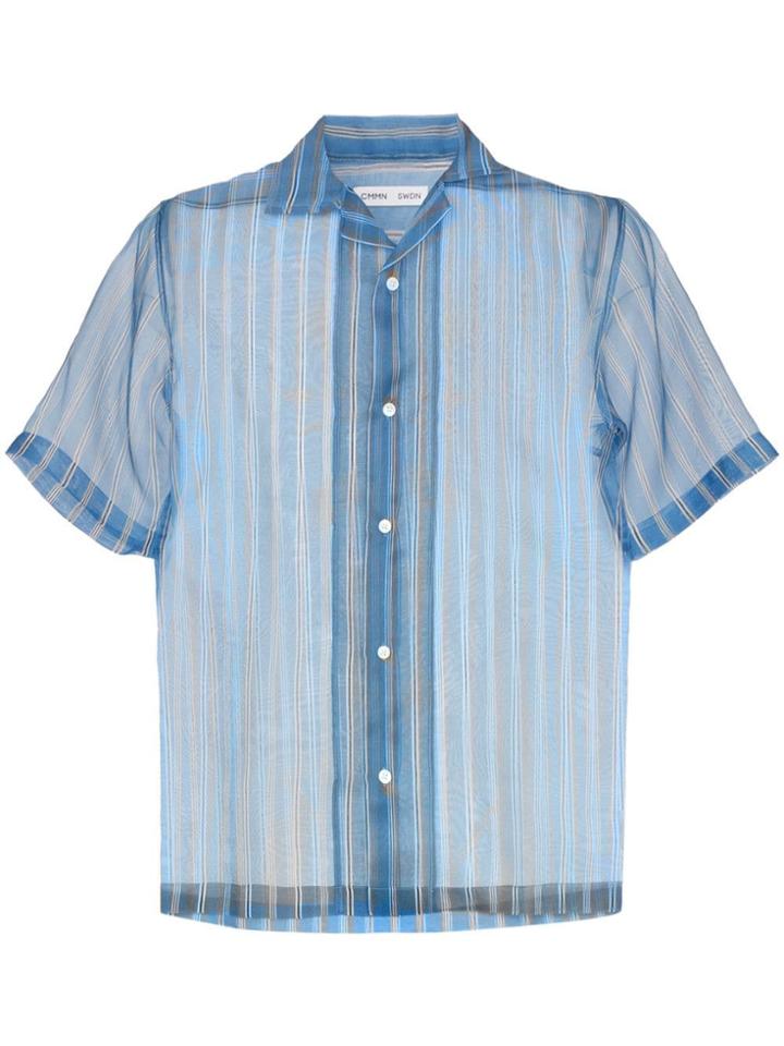 Cmmn Swdn Duncan Striped Sheer Silk Shirt - Blue
