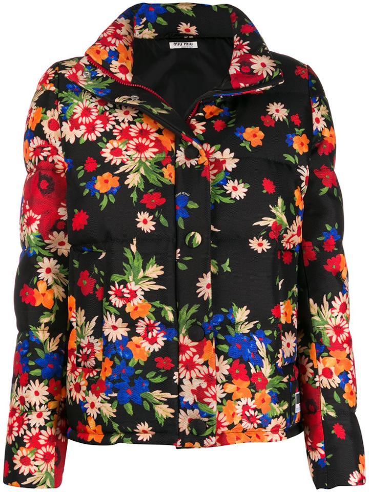 Miu Miu Floral Print Puffer Jacket - Black