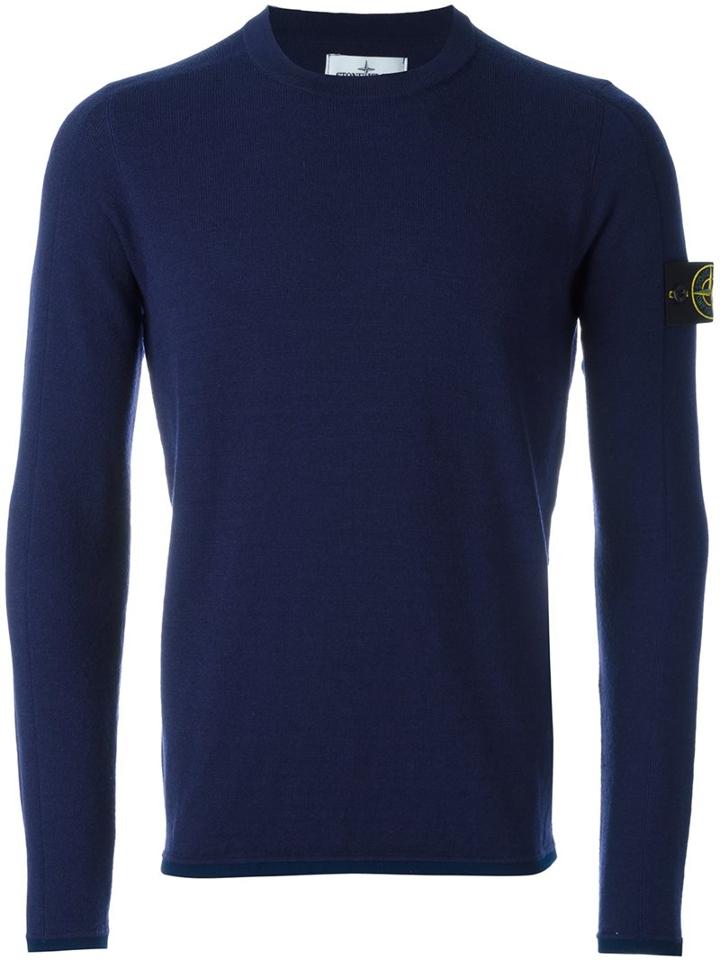 Stone Island Logo Patch Jumper, Men's, Size: Xl, Blue, Polyester/wool