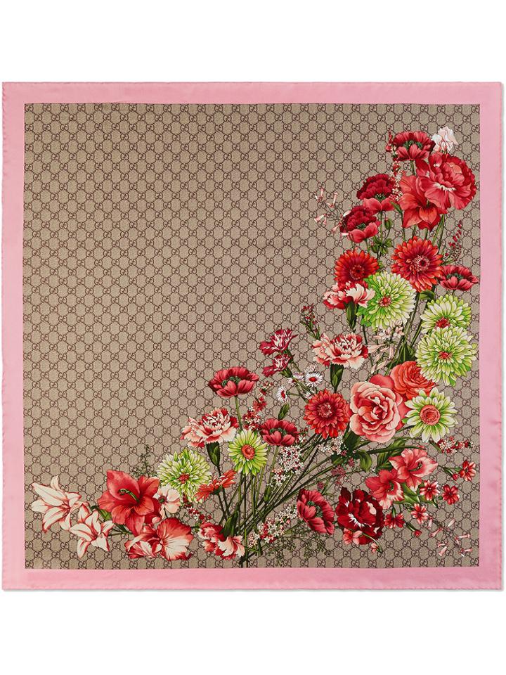 Gucci Gg Bouquets Print Silk Scarf - Nude & Neutrals