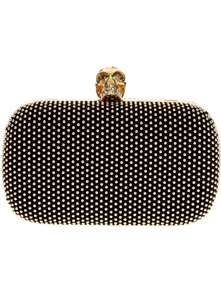 Alexander Mcqueen Skull Studded Box Clutch, Women's, Black, Leather