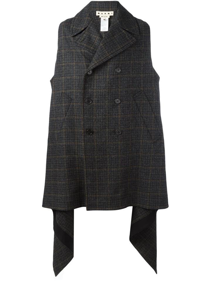 Marni Sleeveless Checked Coat, Men's, Size: 48, Grey, Cotton/virgin Wool