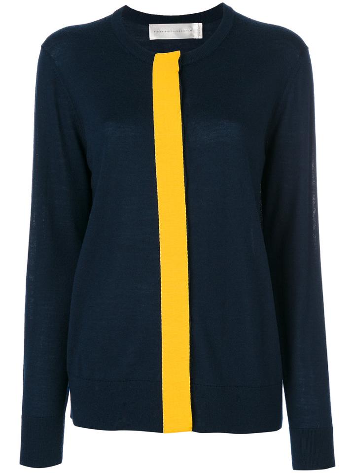 Victoria Victoria Beckham - Contrast Stripe Cardigan - Women - Wool - 10, Blue, Wool