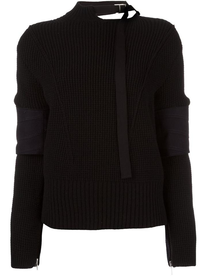 Sacai Buckle Collar Jumper, Women's, Size: 2, Black, Wool/polyester/cupro