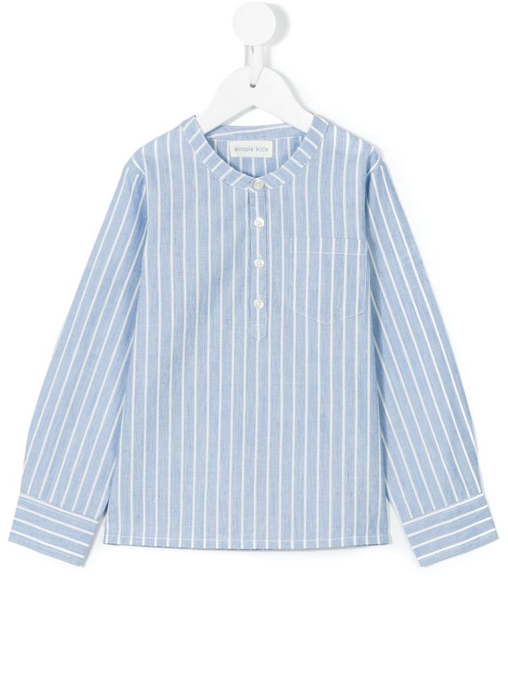 Simple Kids - Striped Mao Shirt - Kids - Cotton - 8 Yrs, Blue