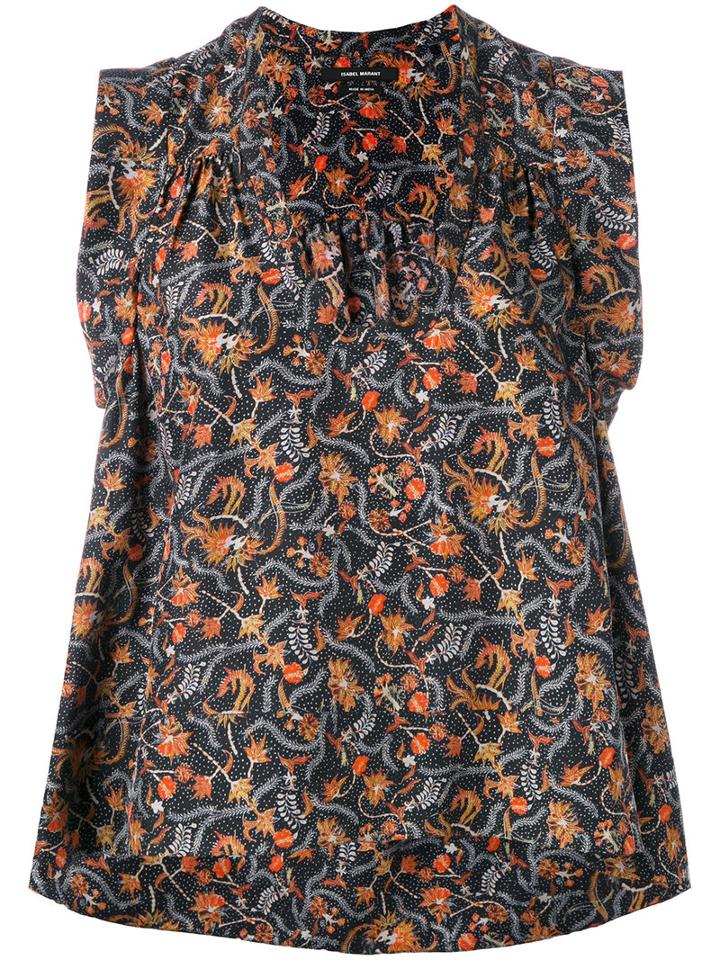 Isabel Marant - Foliage Print Sleeveless Top - Women - Silk - 38, Black, Silk