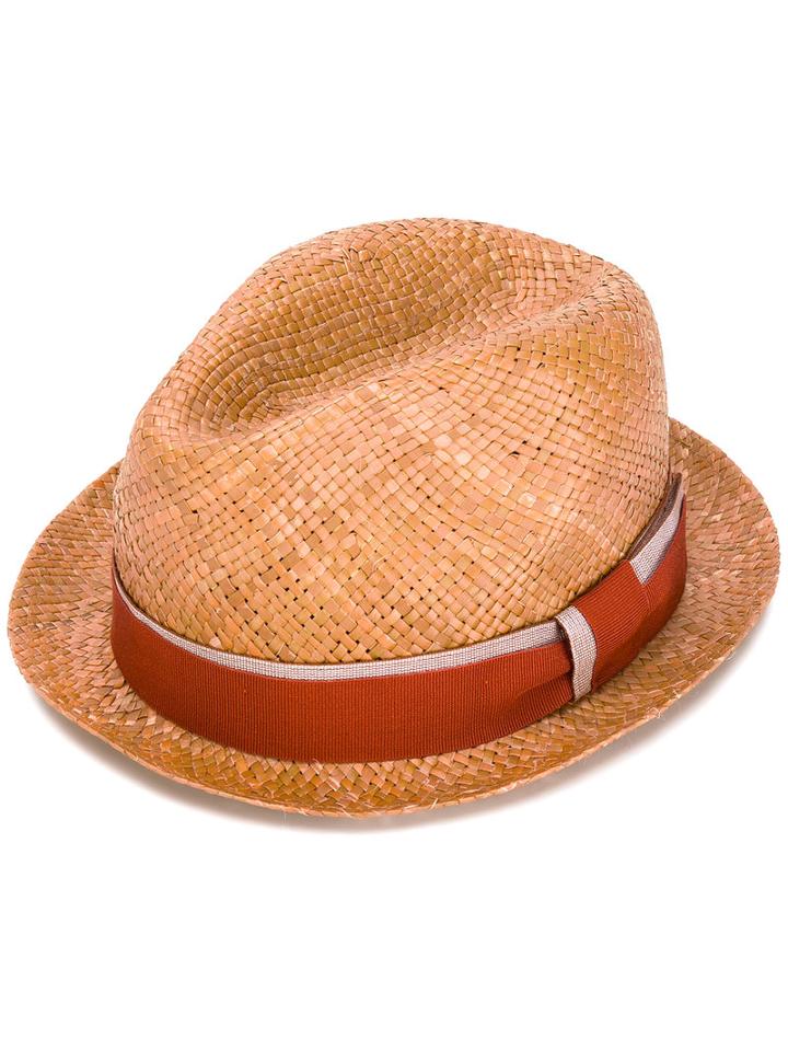 Paul Smith - Ribbon Band Fedora Hat - Men - Straw - S, Brown, Straw