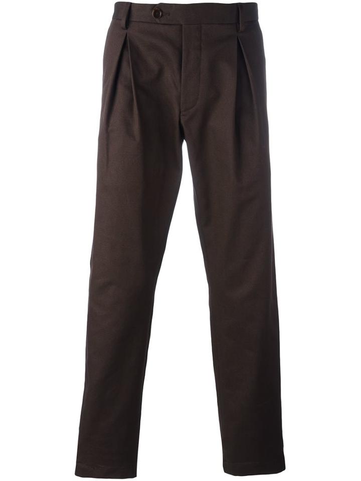 Al Duca D'aosta 1902 Pleat Detail Straight Leg Trousers, Men's, Size: 54, Brown, Cotton