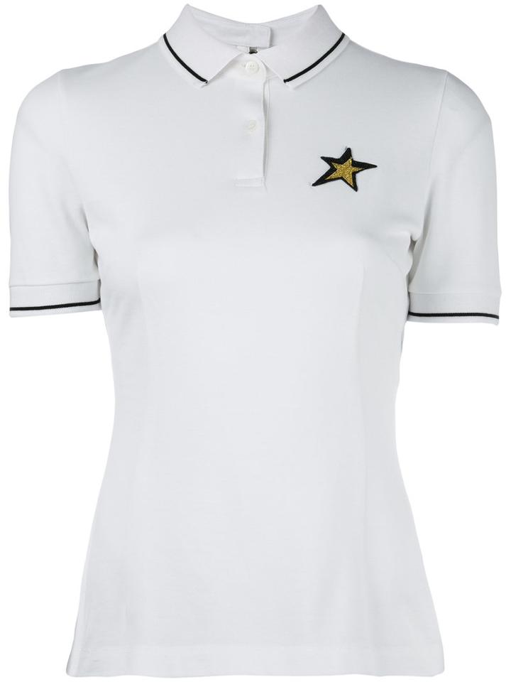 Dolce & Gabbana Star Patch Polo Shirt, Women's, Size: 42, White, Cotton/viscose/polyester