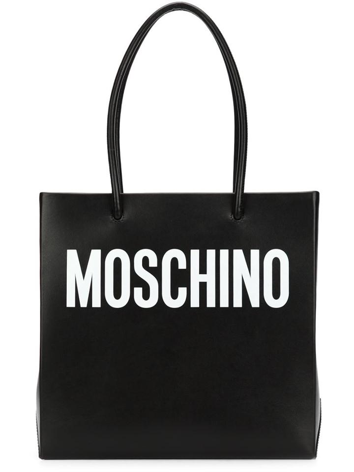 Moschino Logo Print Square Tote, Women's, Black, Leather