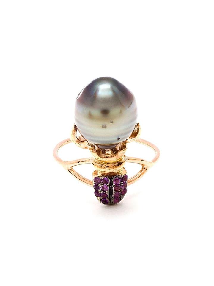 Daniela Villegas Amethyst And Pearl Ring