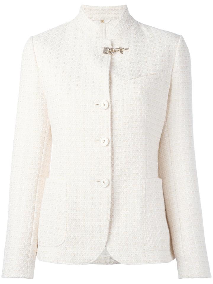 Fay - Embossed Print Fitted Jacket - Women - Cotton/polyamide/polyester/cupro - 42, White, Cotton/polyamide/polyester/cupro