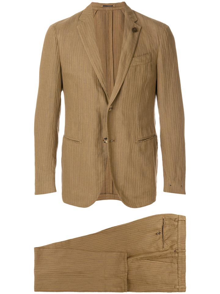Lardini Striped Single Breasted Suit - Brown