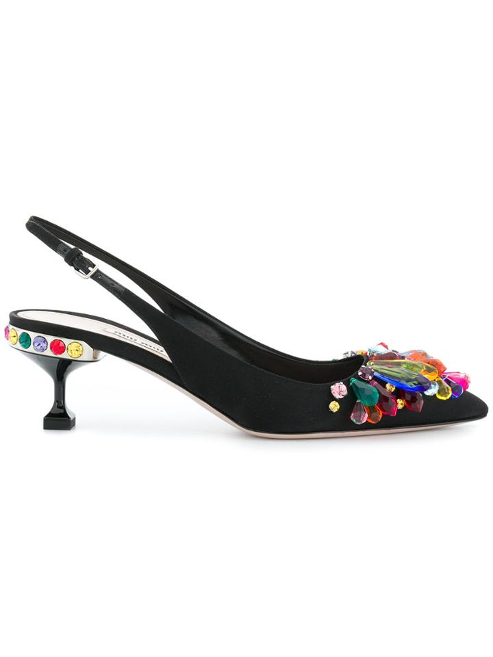 Miu Miu Bejewelled Slingback Pumps - Black