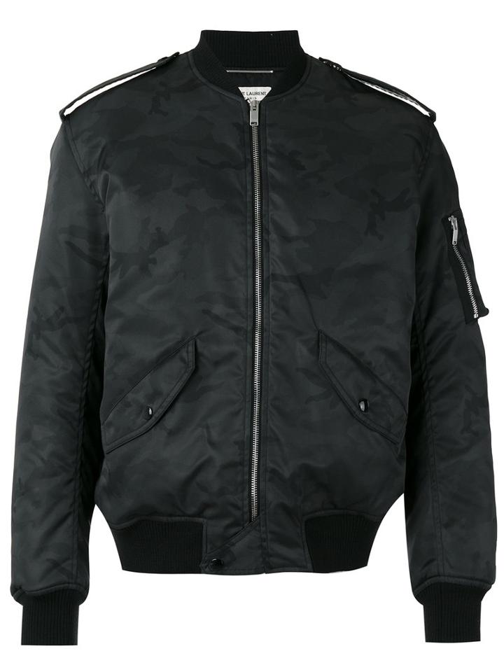 Saint Laurent Military Bomber Jacket, Men's, Size: 52, Black, Nylon/wool/polyester/cotton