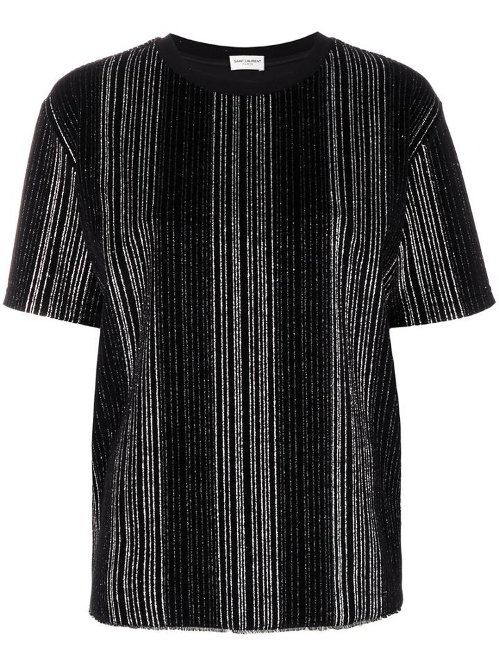 Saint Laurent - Metallic Striped T-shirt - Women - Cotton/polyester - M, Black, Cotton/polyester
