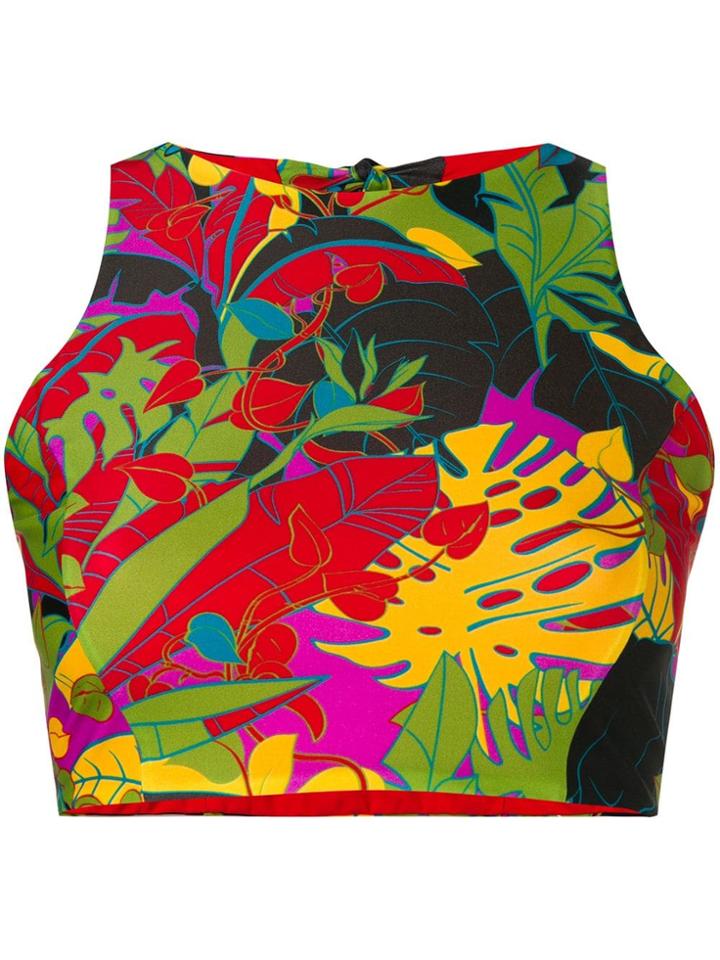 La Doublej Floral Print Halter Bikini Top - Green