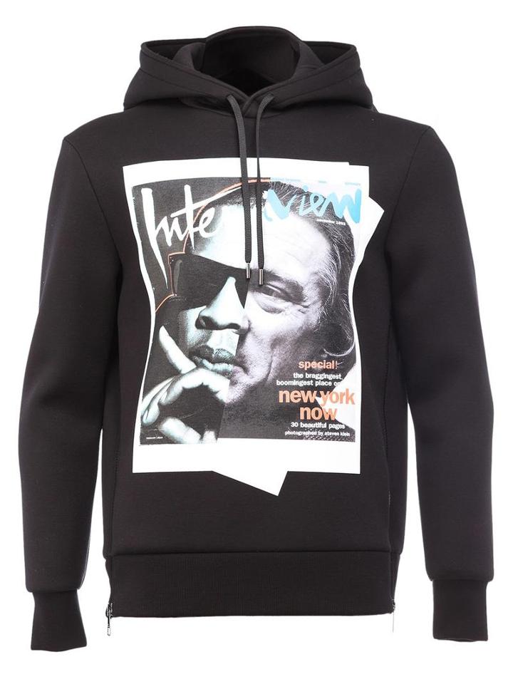 Neil Barrett Cover Print Hoodie, Men's, Size: Large, Black, Polyurethane/viscose/spandex/elastane