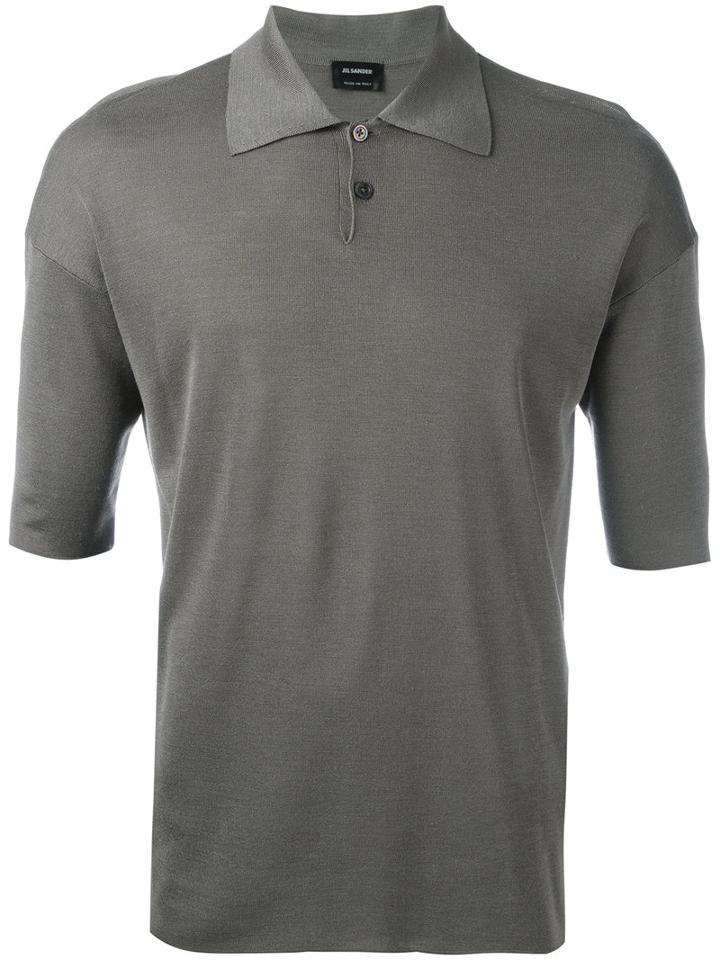 Jil Sander Short Sleeve Polo Shirt, Men's, Size: 46, Grey, Silk