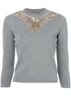 Alexander Mcqueen Sequin Embroidered Eagle Sweater - Grey