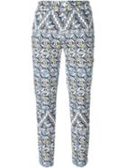 Tory Burch Geometric Print Trousers, Women's, Size: 26, Blue, Cotton/polyester/spandex/elastane