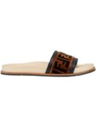 Fendi Logo Strap Slides - Brown